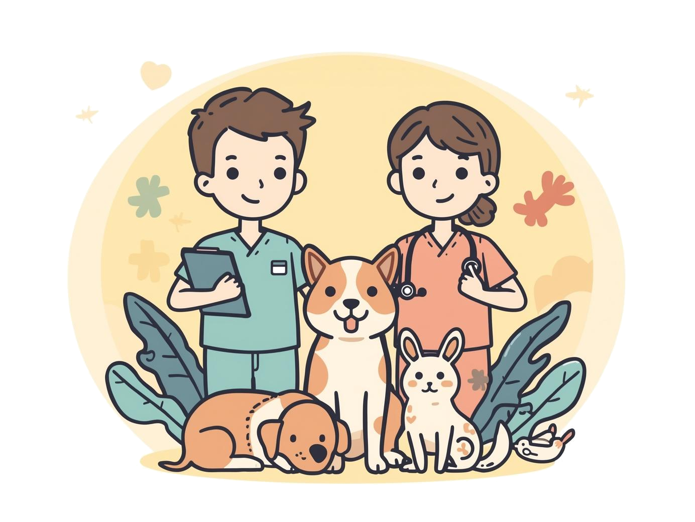 Vet nurse with animals illustration